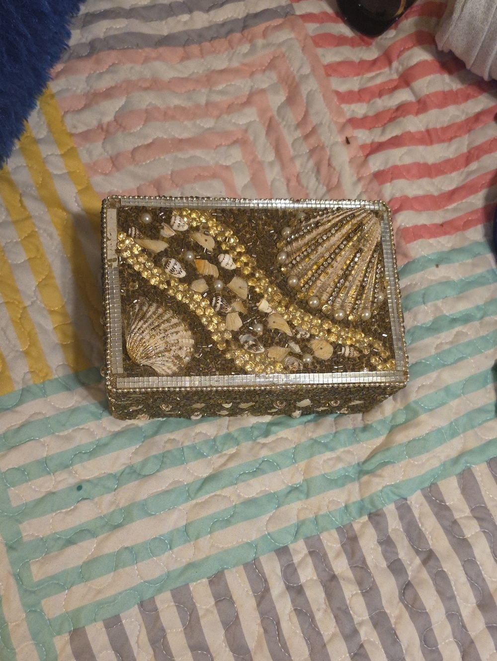 Gold Embellished Shell-Accent Women's Clutch